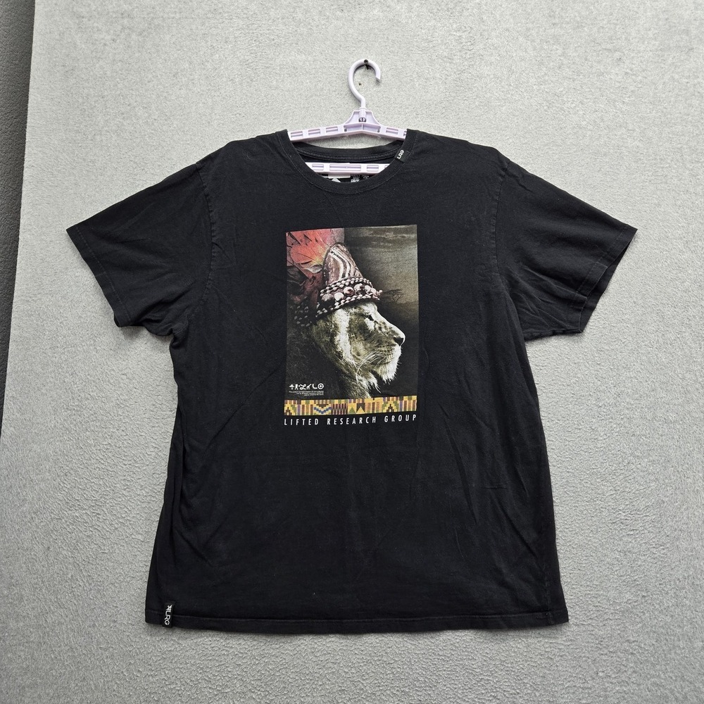 LRG Men Shirt 2XL Black Graphic Lion Print Logo Short Sleeve